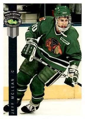 Hockey player in green uniform from 1992 Classic Four Sport Jeff McLean card