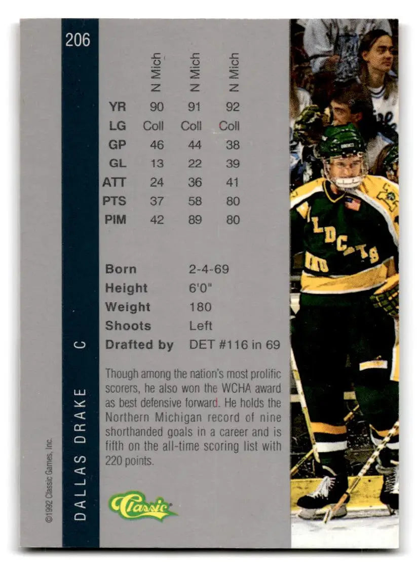 1992 Classic Four Sport #206 Dallas Drake hockey card for collectors and fans