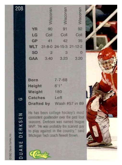 1992 Classic Four Sport #208 Duane Derksen - Hockey Card Single