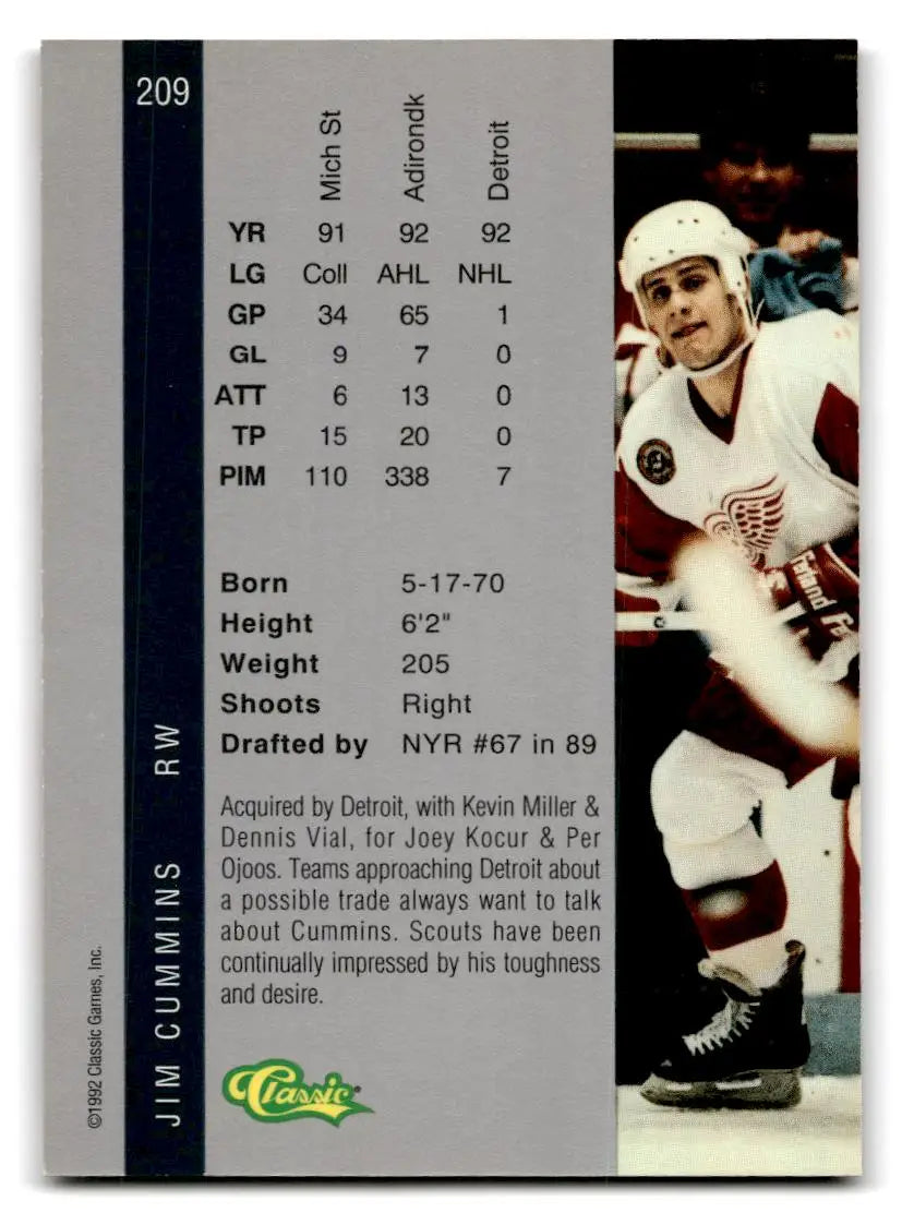 1992 Classic Four Sport #209 Jim Cummins - Hockey Card Single
