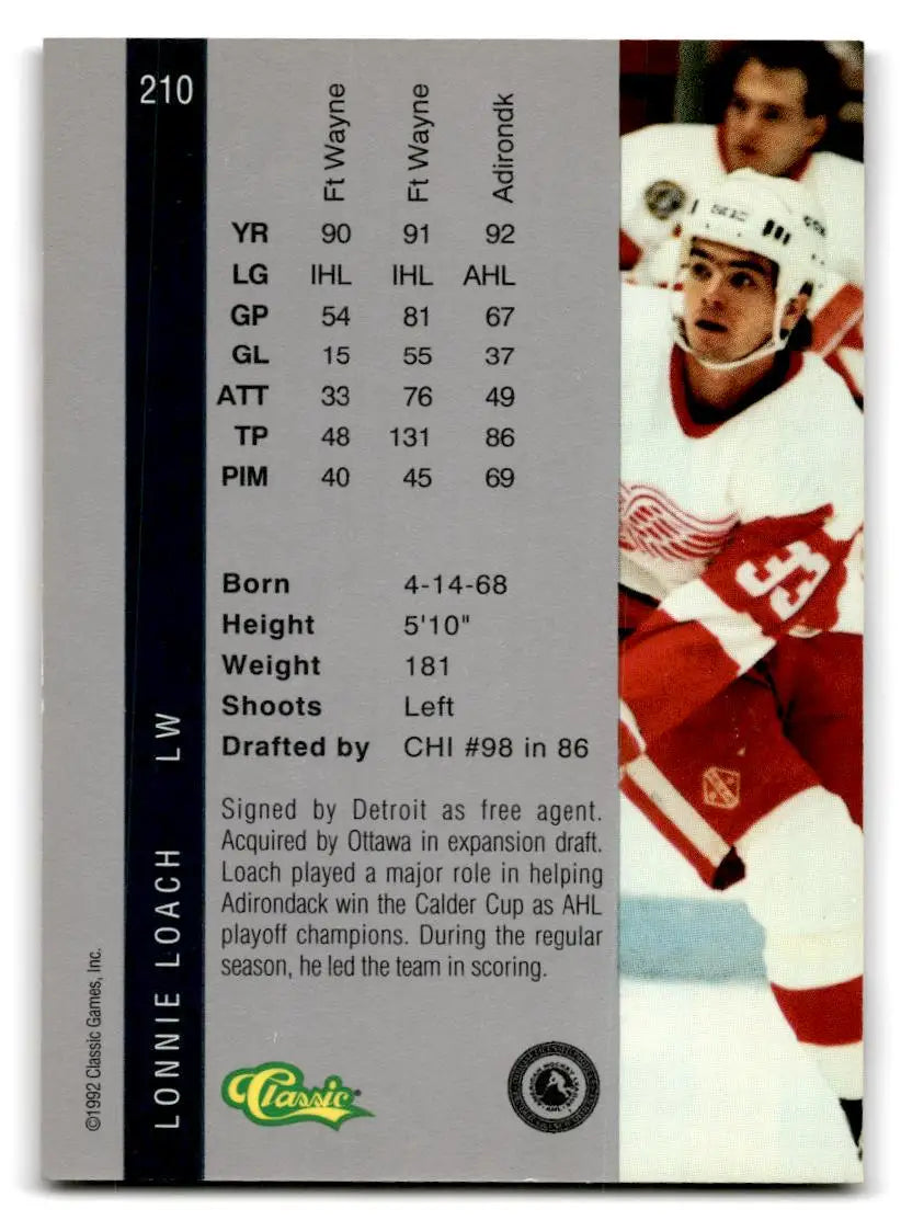 1992 Classic Four Sport #210 Lonnie Loach - Hockey Card Single