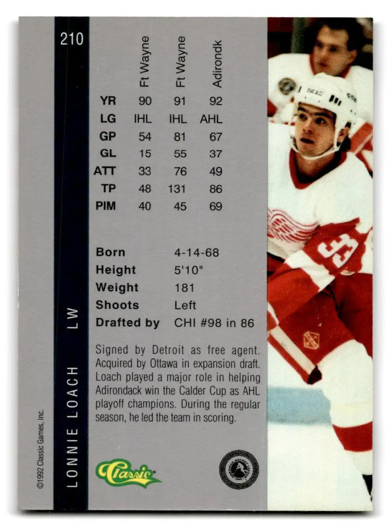 1992 Classic Four Sport #210 Lonnie Loach - Hockey Card Single