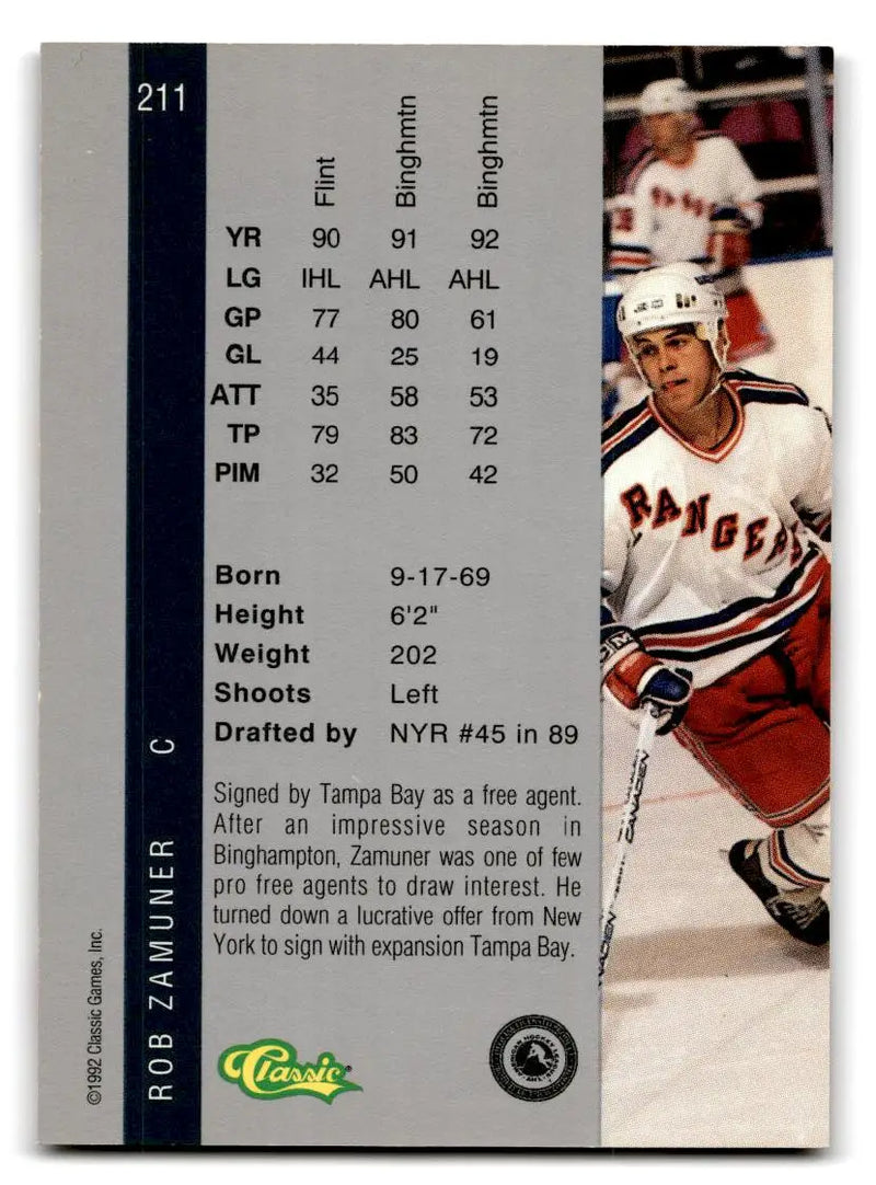 1992 Classic Four Sport #211 Rob Zamuner - Hockey Card Single
