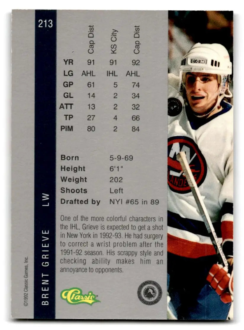 1992 Classic Four Sport #213 Brent Grieve - Hockey Card Single