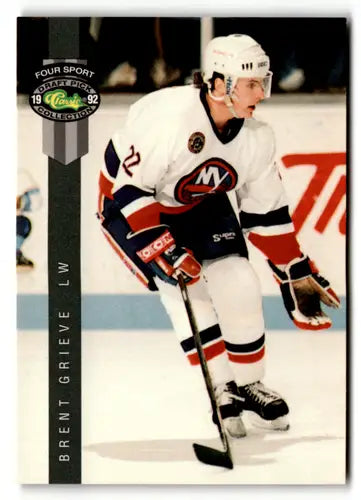 Original gloss hockey trading card from 1992 Classic Four Sport featuring Brent Grieve