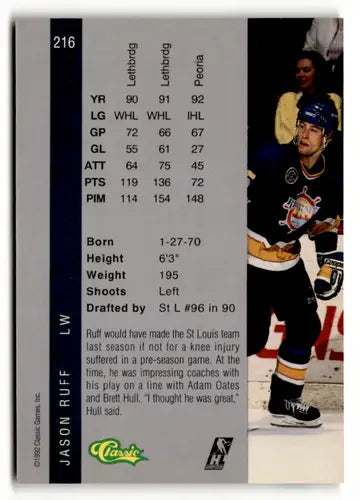 1992 Classic Four Sport #216 Jason Ruff NM Near Mint ID:52385 - Hockey Card Single