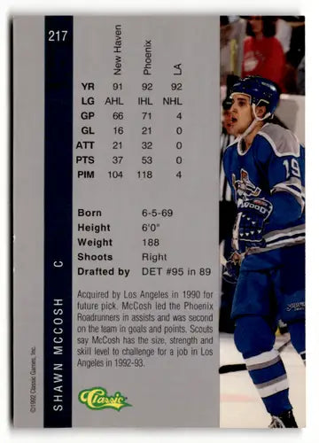 Hockey card from 1992 Classic Four Sport series featuring Shawn McCosh NM Near Mint