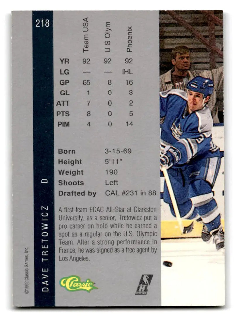 1992 Classic Four Sport #218 Dave Tretowicz - Hockey Card Single