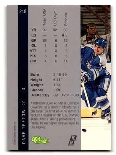 Original gloss 1992 Classic Four Sport Dave Tretowicz hockey card front view