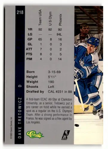 Original gloss 1992 Classic Four Sport Dave Tretowicz hockey card near mint Roadrunners