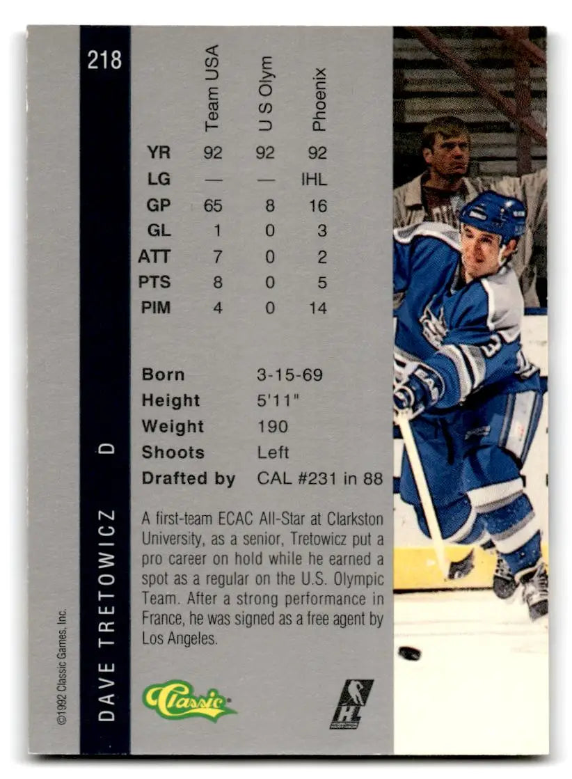 1992 Classic Four Sport #218 Dave Tretowicz - Hockey Card Single