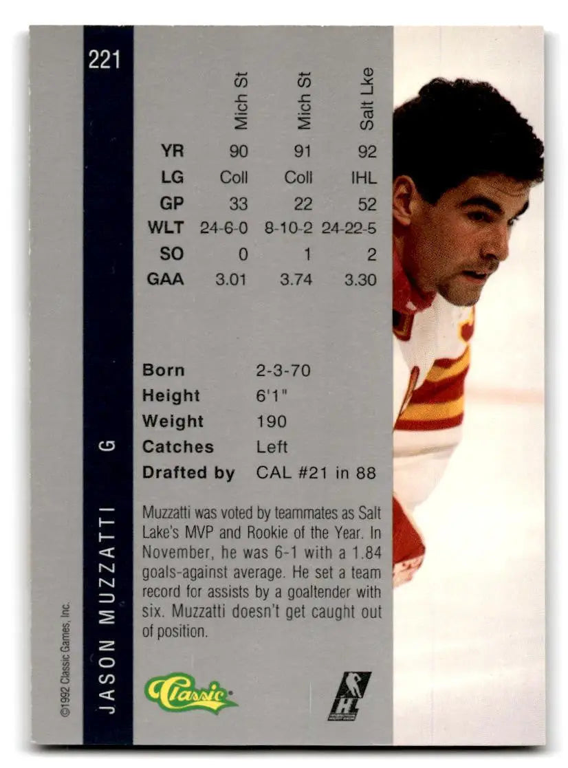 Hockey card for 1992 Classic Four Sport #221 Jason Muzzatti collectible item