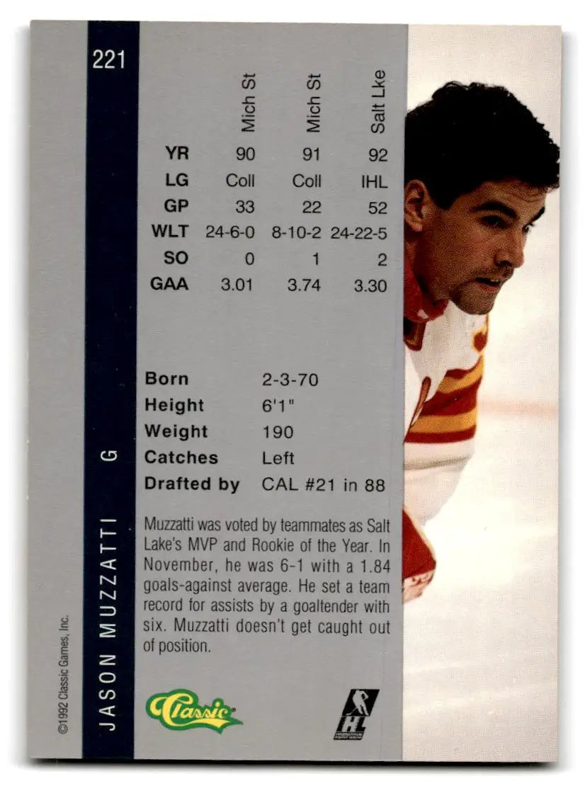 1992 Classic Four Sport #221 Jason Muzzatti - Hockey Card Single