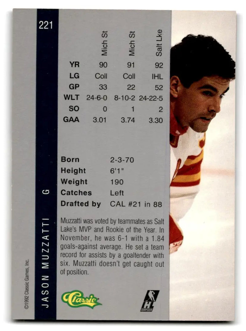 1992 Classic Four Sport #221 Jason Muzzatti - Hockey Card Single