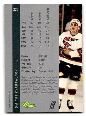 1992 Classic Four Sport #222 Dmitri Kvartalnov - Hockey Card Single
