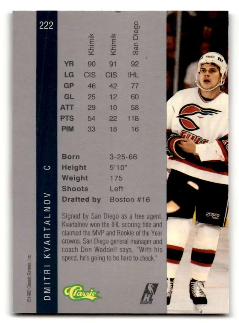 1992 Classic Four Sport #222 Dmitri Kvartalnov ID:46840 ID:46840 - Hockey Card Single