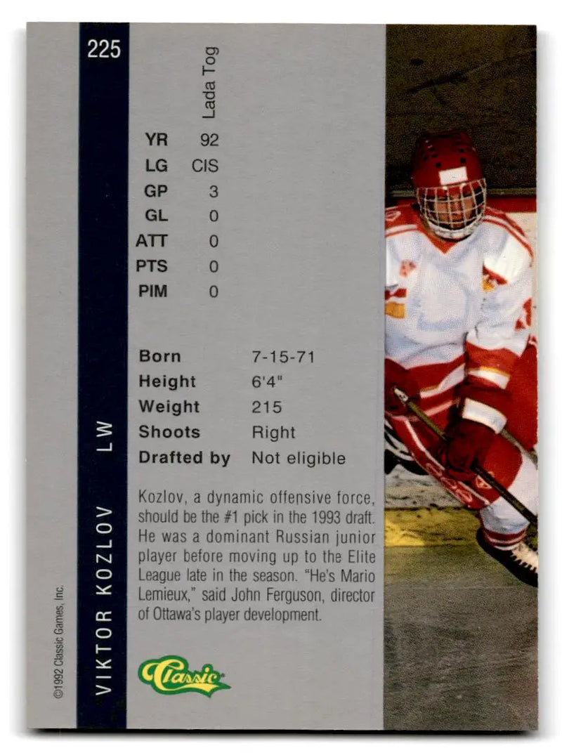 1992 Classic Four Sport #225 Viktor Kozlov - Hockey Card Single