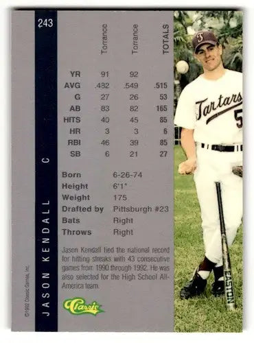 Original gloss of Jason Kendall baseball card from 1992 Classic Four Sport series