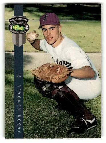Original gloss baseball card of Jason Kendall from 1992 Classic Four Sport series