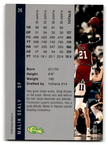 Original gloss Malik Sealy basketball card from 1992 Classic Four Sport set