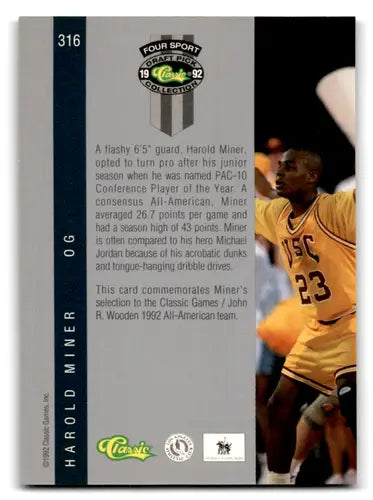 1992 Classic Four Sport #316 Harold Miner EX/NM ID:67824 - Basketball Card Single