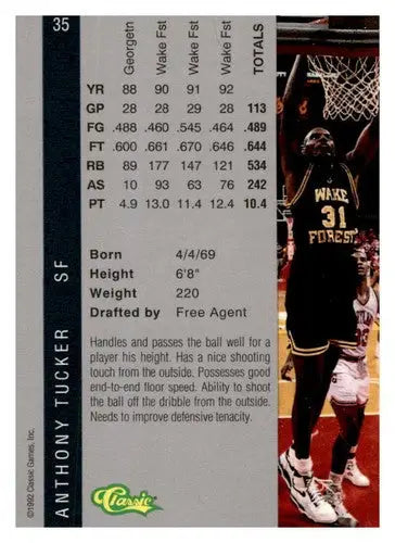 1992 Classic Four Sport #35 Anthony Tucker NM Near Mint - Basketball Card Single