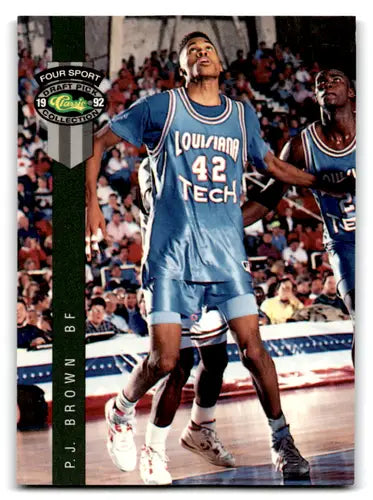 Original gloss basketball trading card from 1992 Classic Four Sport series featuring P.J. Brown