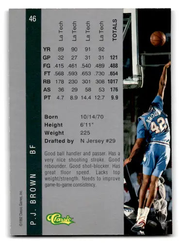 Original gloss P.J. Brown basketball card from 1992 Classic Four Sport series