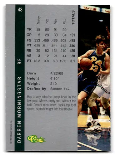 Darren Morningstar basketball card from 1992 Classic Four Sport series showing Celtics player