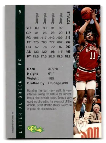 Basketball card from 1992 Classic Four Sport series featuring Literry Green in EX/NM condition