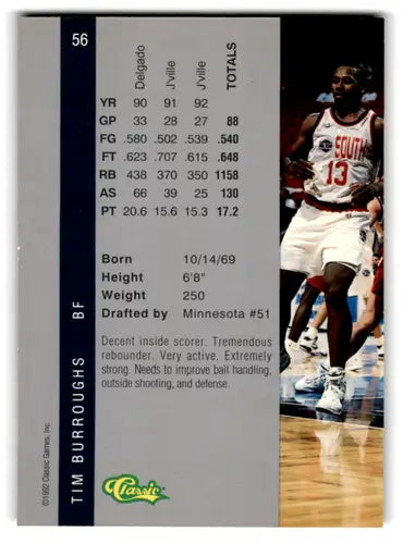 Tim Burroughs basketball card from 1992 Classic Four Sport series in EX/NM condition