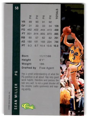 Sean Miller basketball card from 1992 Classic Four Sport collection in EX/NM condition
