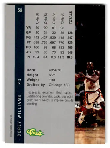 1992 Classic Four Sport #59 Corey Williams EX/NM Bulls ID:67870 - Basketball Card Single
