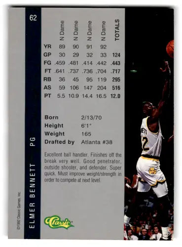 1992 Classic Four Sport #62 Elmer Bennett EX/NM Hawks ID:67856 - Basketball Card Single