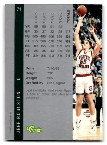 Original gloss 1992 Classic Four Sport Jeff Roulston basketball card, EX/NM condition