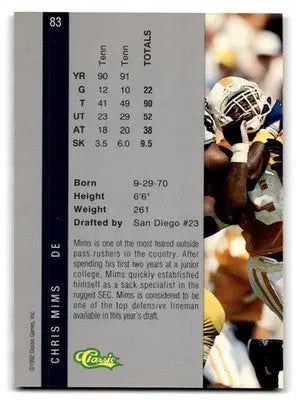 1992 Classic Four Sport #83 Chris Mims - Football Card Single