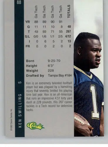 Ken Swilling football card from 1992 Classic Four Sport series in near mint condition