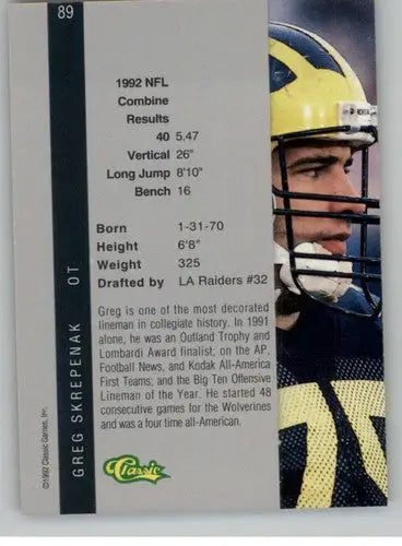 1992 Classic Four Sport #89 Greg Skrepenak NM Near Mint LA Raiders ID:74335 - Football Card Single