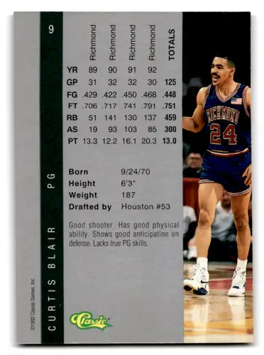 1992 Classic Four Sport #9 Curtis Blair EX/NM ID:67876 - Basketball Card Single
