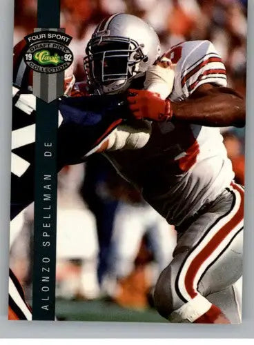 Original gloss Football trading card from 1992 Classic Four Sport featuring Alonzo Spellman