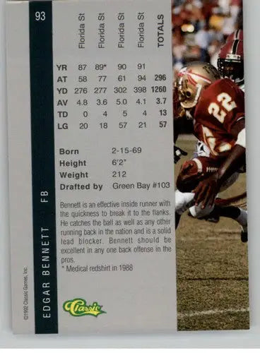 Original gloss 1992 Classic Four Sport Edgar Bennett football card near mint Packers