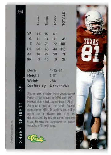 1992 Classic Four Sport #94 Shane Dronett NM Near Mint Broncos ID:74410 - Football Card Single