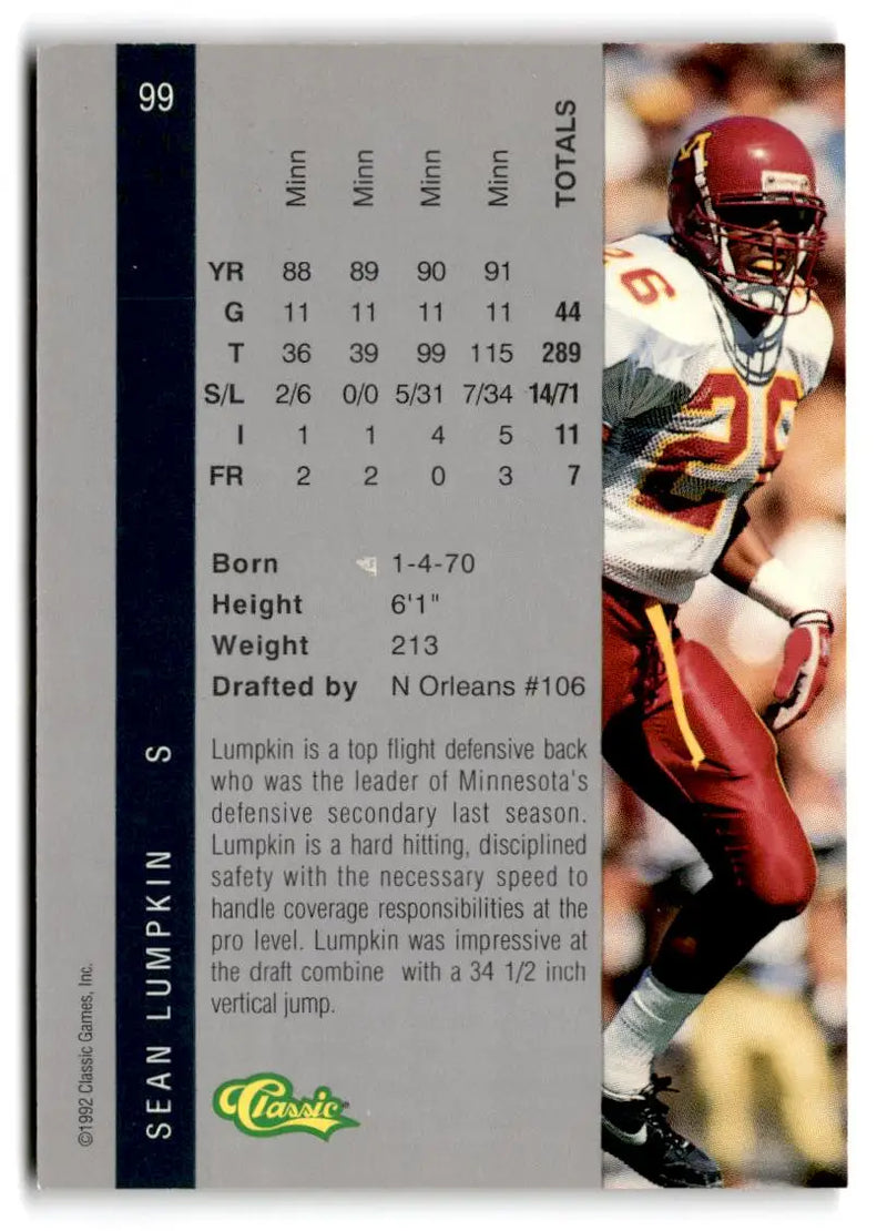 1992 Classic Four Sport #99 Sean Lumpkin - Football Card Single