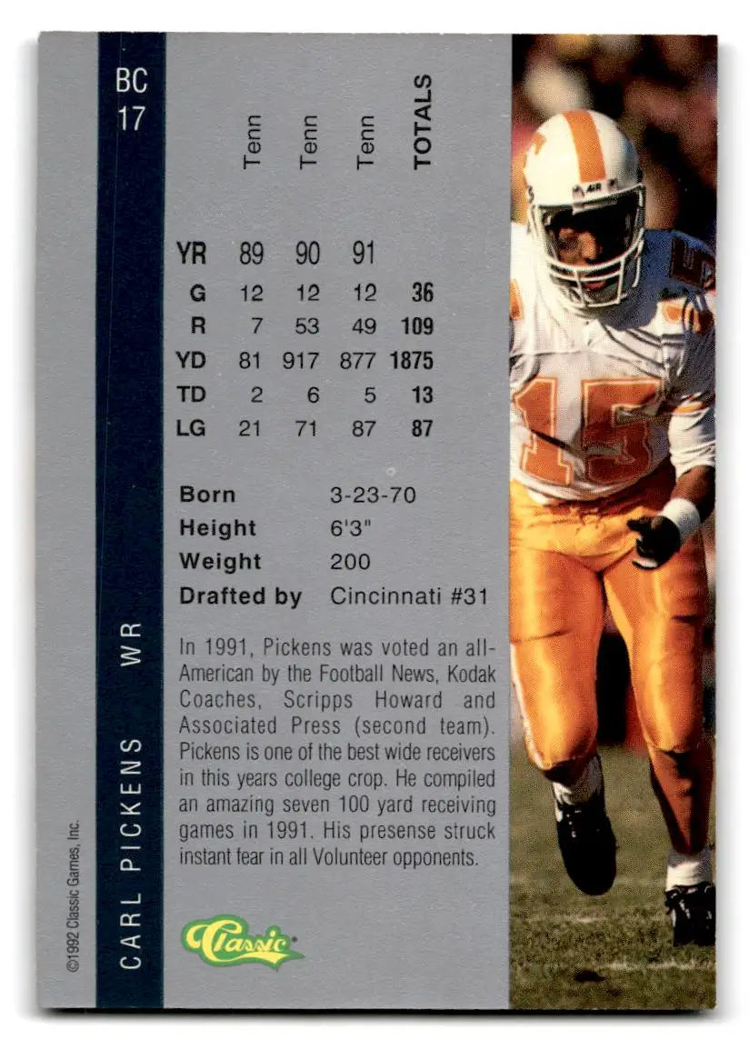 1992 Classic Four Sport #BC17 Carl Pickens Bonus Cards - Football Card Single