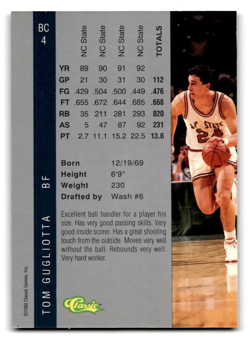 1992 Classic Four Sport #BC4 Tom Gugliotta Bonus Cards - Basketball Card Single