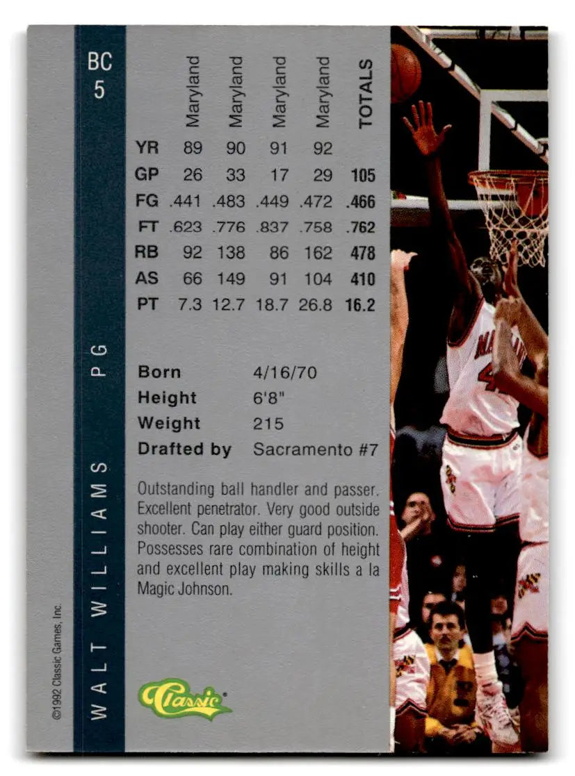 1992 Classic Four Sport #BC5 Walt Williams Bonus Cards - Basketball Card Single