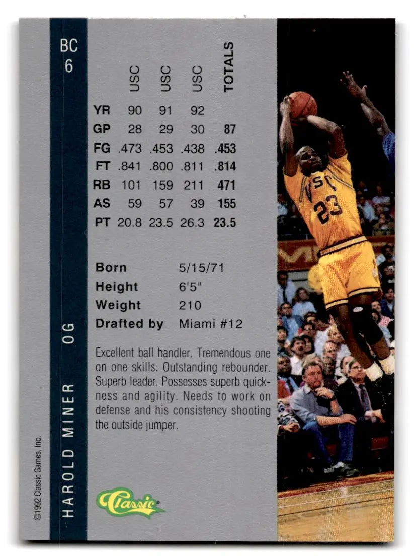 1992 Classic Four Sport #BC6 Harold Miner Bonus Cards - Basketball Card Single