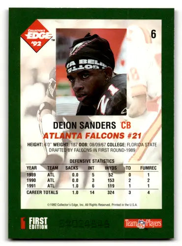 Deion Sanders football card with original gloss from 1992 Collector’s Edge NM-MT
