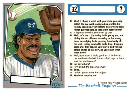 Humorous original gloss Confex Baseball Enquirer 1992 George Bell baseball card