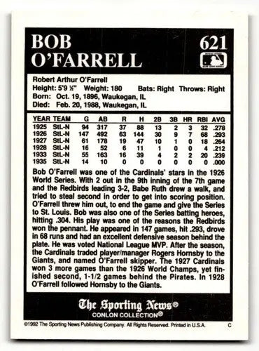 Bob O Farrell baseball card from Conlon Collection TSN showcasing St Louis Cardinals player